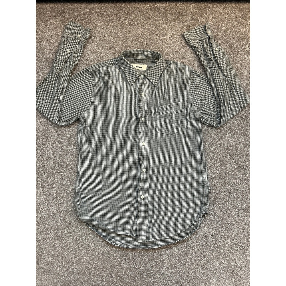 Buck Mason Button Down Shirt Mens Small Grey Houndstooth Excellent Long Sleeve